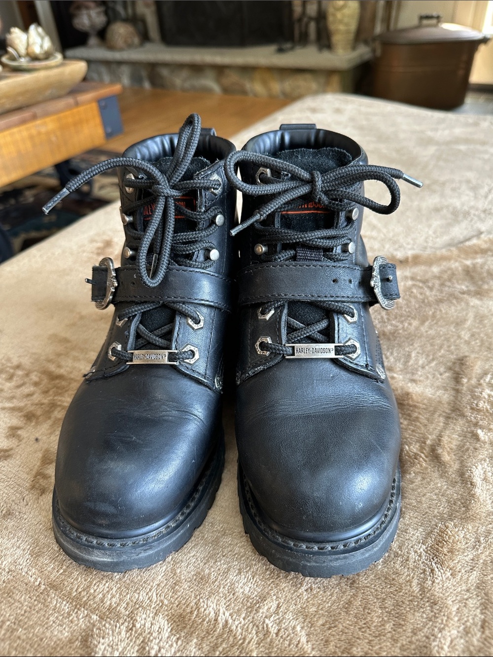 Harley-Davidson Black Leather Lace-Up Buckle Moto Boots MAKE ME AN OFFER.